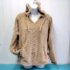 Aster Blu Women's Pullover Hoodie Fleece Plush Jacket Camel Size M